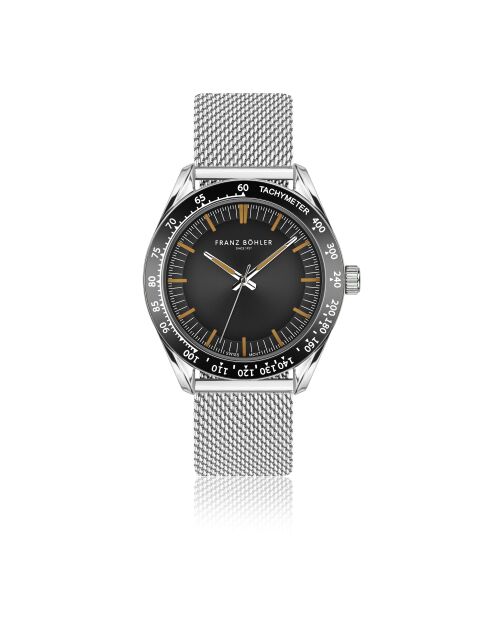 Reloj Poschiavo de malla metálica plateada/negra para hombre