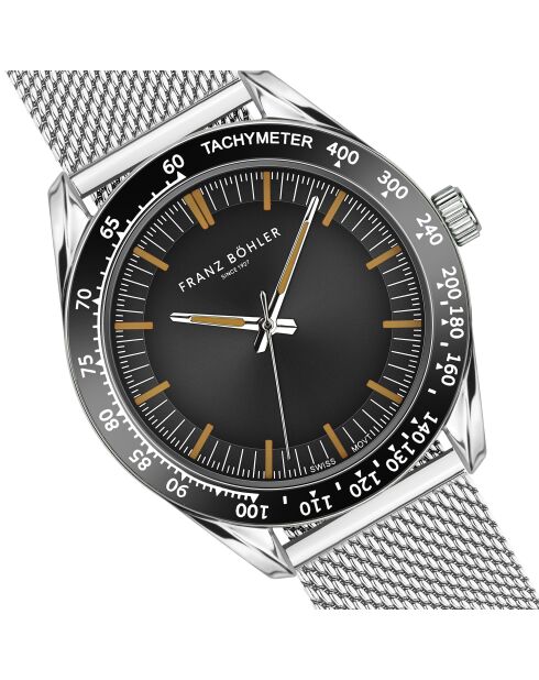 Reloj Poschiavo de malla metálica plateada/negra para hombre