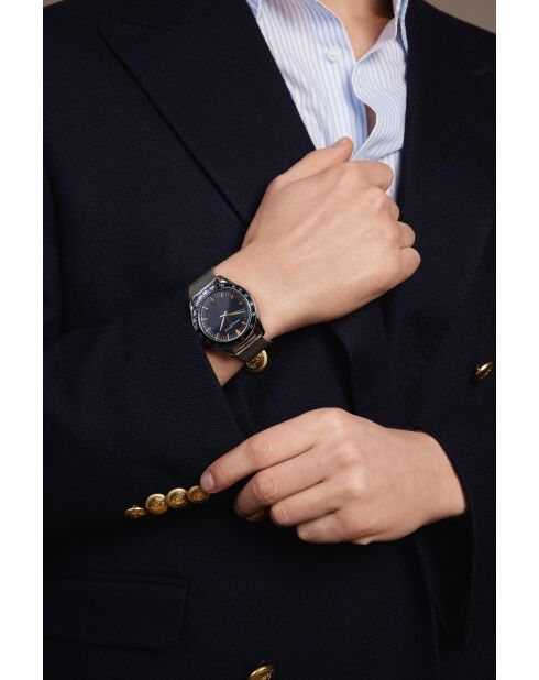 Reloj Poschiavo de malla metálica plateada/negra para hombre