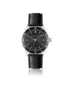 Reloj Katzensee de piel negra de cocodrilo para hombre con costuras lisas y acolchadas