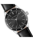 Reloj Katzensee de piel negra de cocodrilo para hombre con costuras lisas y acolchadas