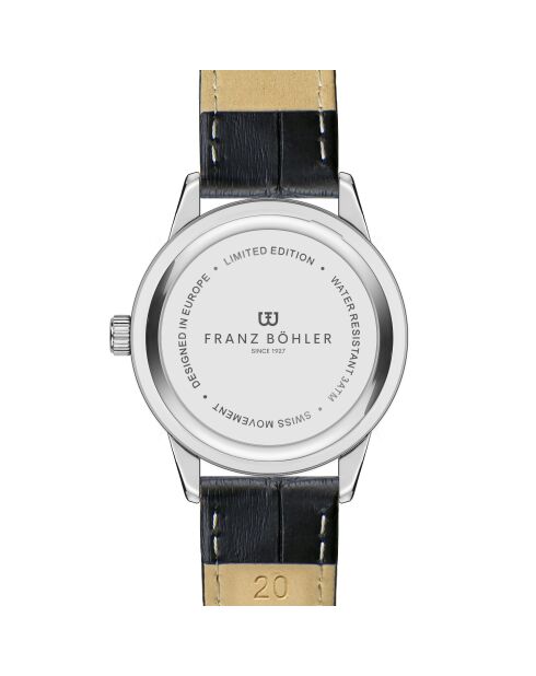 Reloj Katzensee de piel negra de cocodrilo para hombre con costuras lisas y acolchadas