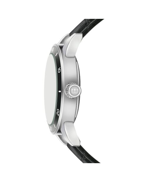 Reloj Katzensee de piel negra de cocodrilo para hombre con costuras lisas y acolchadas