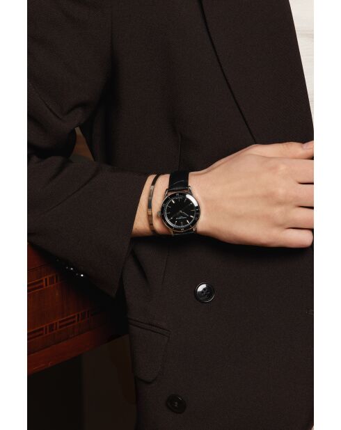 Reloj Katzensee de piel negra de cocodrilo para hombre con costuras lisas y acolchadas