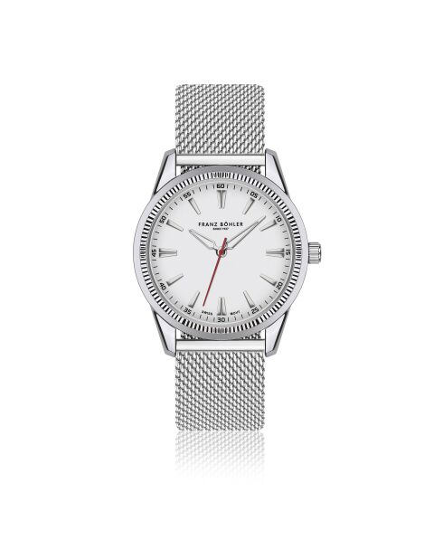 Reloj Tanay de malla metálica plateada/blanca para hombre