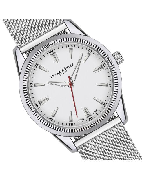 Reloj Tanay de malla metálica plateada/blanca para hombre