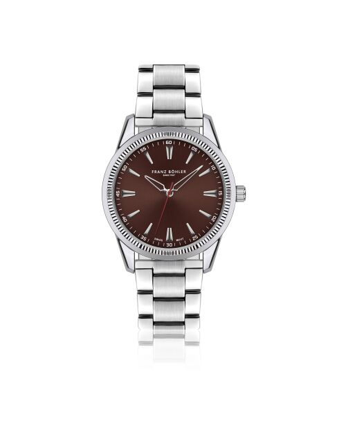 Reloj Rotsee de malla fina plateado/marrón para hombre