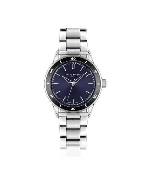 Reloj Sihl plateado/azul oscuro de malla fina para hombre