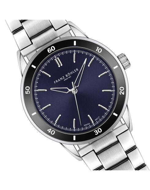 Reloj Sihl plateado/azul oscuro de malla fina para hombre