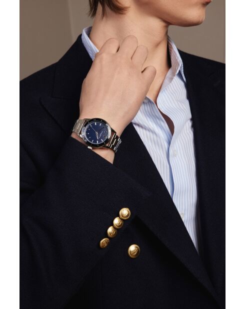 Reloj Sihl plateado/azul oscuro de malla fina para hombre