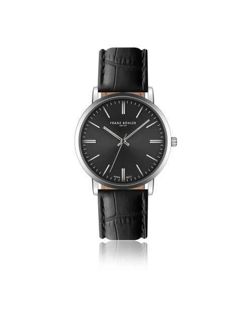 Reloj Alpnach Croco negro de piel acolchada y con costuras lisas para hombre