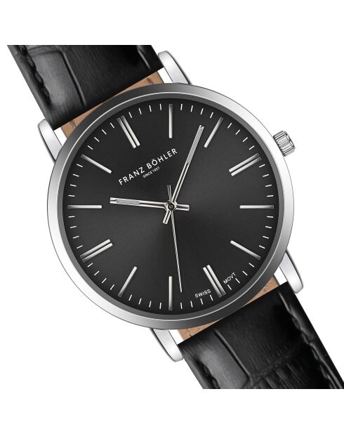 Reloj Alpnach Croco negro de piel acolchada y con costuras lisas para hombre