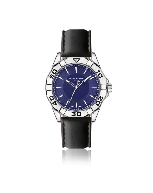 Reloj para hombre con costuras lisas y acolchadas en piel Schwarzsee negra/azul