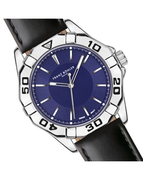 Reloj para hombre con costuras lisas y acolchadas en piel Schwarzsee negra/azul