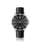 Reloj Hallwil para hombre de piel acolchada y con costuras lisas en negro/plata