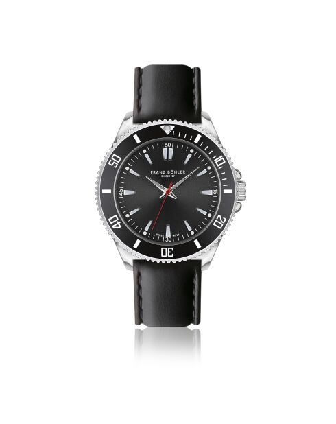 Reloj Hallwil para hombre de piel acolchada y con costuras lisas en negro/plata