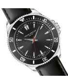 Reloj Hallwil para hombre de piel acolchada y con costuras lisas en negro/plata