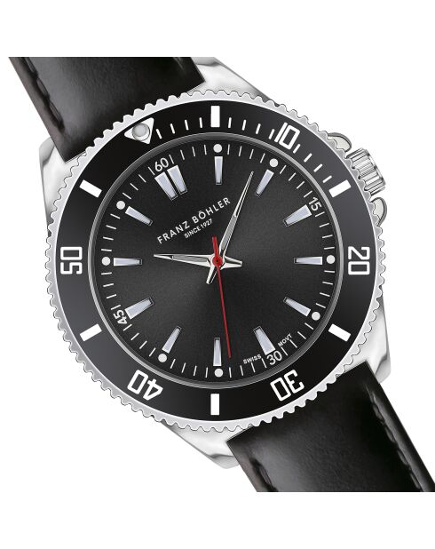 Reloj Hallwil para hombre de piel acolchada y con costuras lisas en negro/plata
