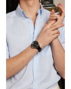Reloj Hallwil para hombre de piel acolchada y con costuras lisas en negro/plata