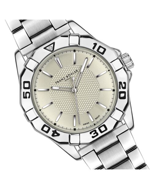 Reloj Gelmer de malla fina plateado/marfil para hombre