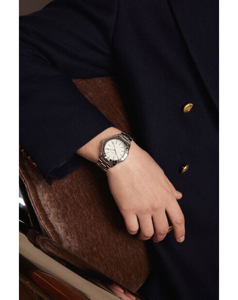 Reloj Gelmer de malla fina plateado/marfil para hombre