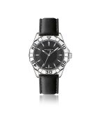 Reloj para hombre de piel Totensee negra y plateada con costuras lisas y acolchadas