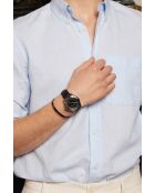 Reloj para hombre de piel Totensee negra y plateada con costuras lisas y acolchadas