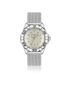Reloj Gelmer de malla metálica plateada/marfil para hombre