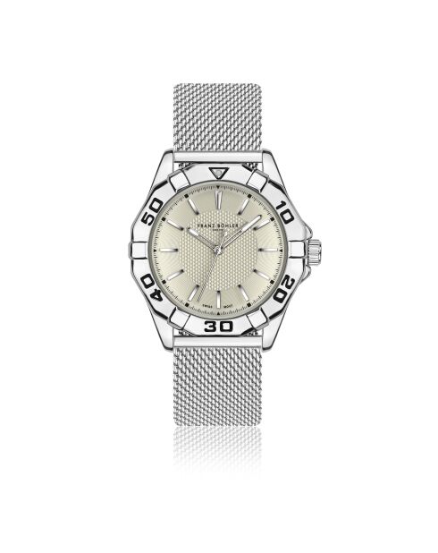 Reloj Gelmer de malla metálica plateada/marfil para hombre