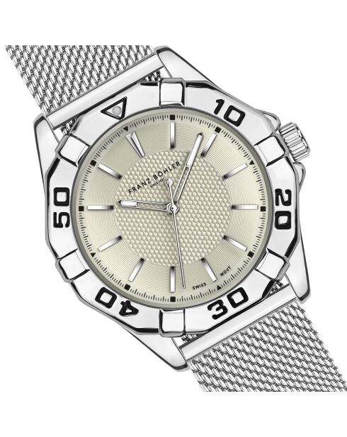 Reloj Gelmer de malla metálica plateada/marfil para hombre