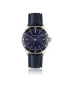 Reloj para hombre de piel Sihl azul oscuro con costuras lisas y acolchado