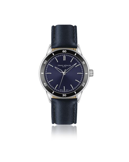 Reloj para hombre de piel Sihl azul oscuro con costuras lisas y acolchado