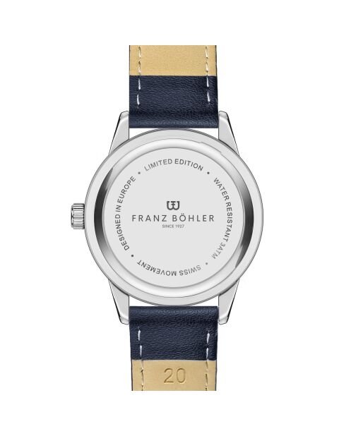 Reloj para hombre de piel Sihl azul oscuro con costuras lisas y acolchado