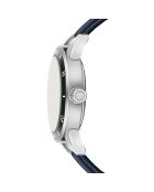 Reloj para hombre de piel Sihl azul oscuro con costuras lisas y acolchado