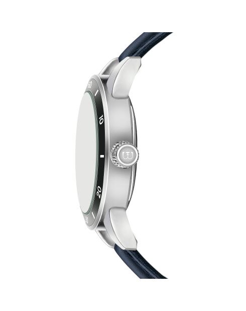 Reloj para hombre de piel Sihl azul oscuro con costuras lisas y acolchado