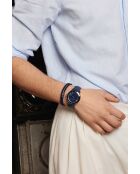 Reloj para hombre de piel Sihl azul oscuro con costuras lisas y acolchado
