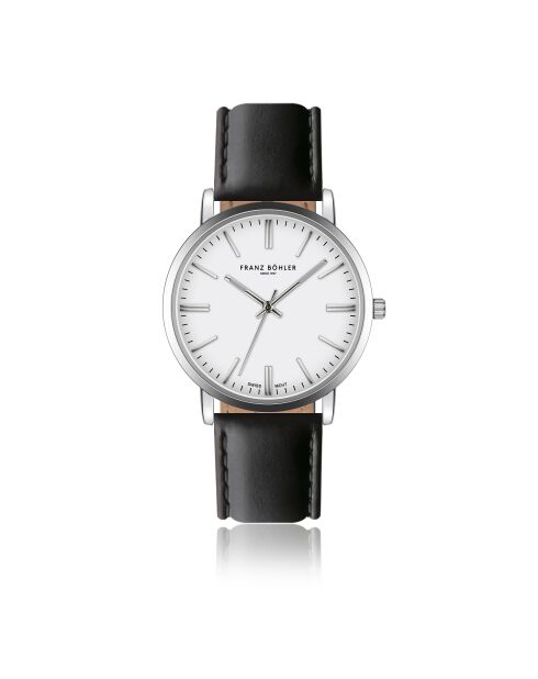 Reloj Bannalp para hombre con costuras lisas y acolchadas en piel blanca/negra