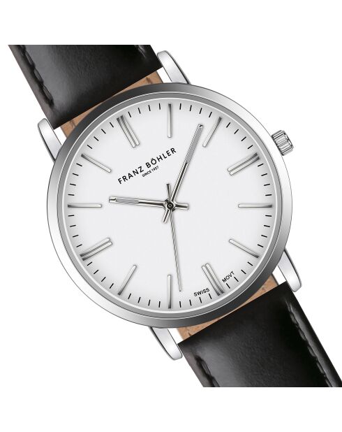 Reloj Bannalp para hombre con costuras lisas y acolchadas en piel blanca/negra