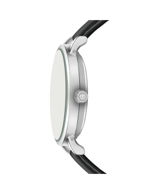 Reloj Bannalp para hombre con costuras lisas y acolchadas en piel blanca/negra