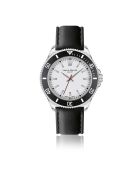 Reloj para hombre de piel Walen negro y plateado con costuras lisas y acolchadas