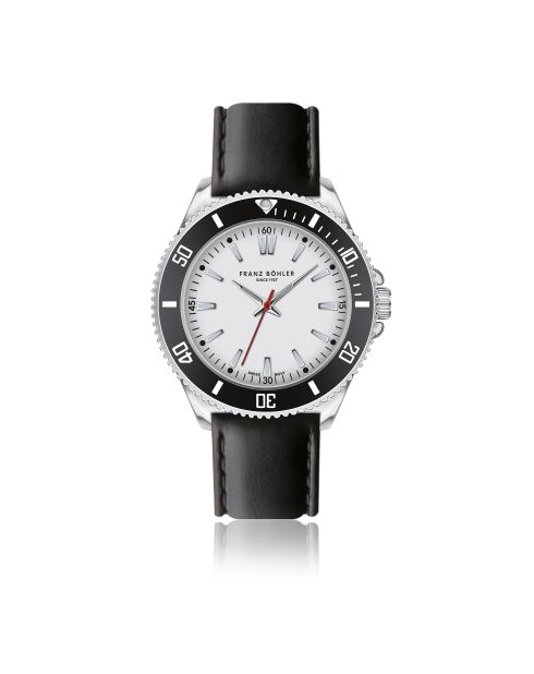 Reloj para hombre de piel Walen negro y plateado con costuras lisas y acolchadas