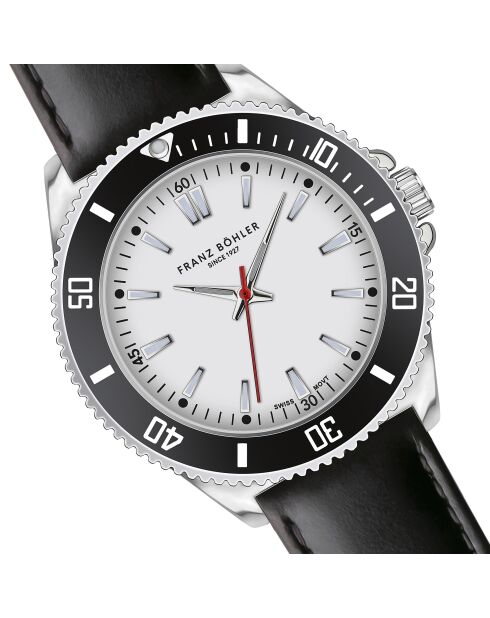 Reloj para hombre de piel Walen negro y plateado con costuras lisas y acolchadas