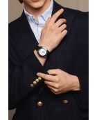 Reloj para hombre de piel Walen negro y plateado con costuras lisas y acolchadas