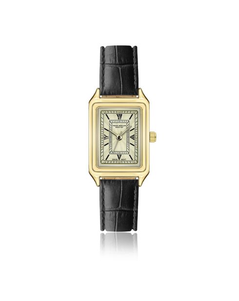Sarner Croco Damenuhr aus glattem, gepolstertem und genähtem Leder in Schwarz/Gold