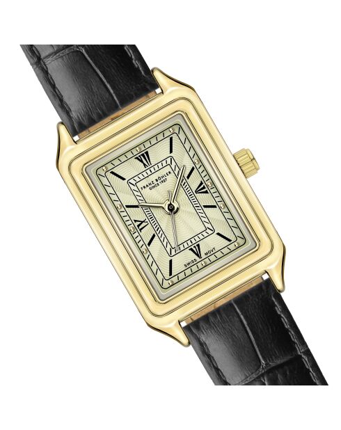 Sarner Croco Damenuhr aus glattem, gepolstertem und genähtem Leder in Schwarz/Gold