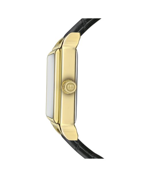 Sarner Croco Damenuhr aus glattem, gepolstertem und genähtem Leder in Schwarz/Gold