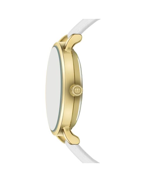 Damenuhr aus glattem genähtem und gepolstertem Klontal-Leder in Weiß/Gold