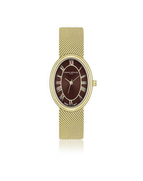 Bachalp Damenuhr aus gold/braunem metallischem Mesh