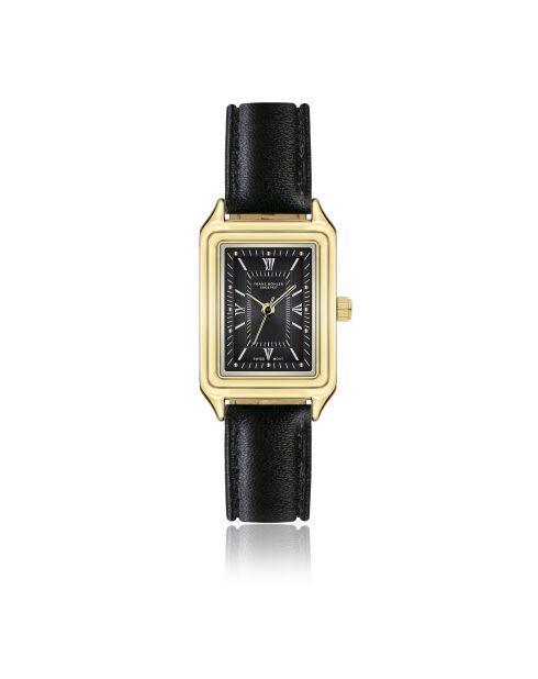 Schwarze, glatt genähte und gepolsterte Oberaar-Lederuhr für Damen