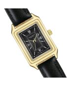 Schwarze, glatt genähte und gepolsterte Oberaar-Lederuhr für Damen